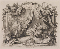 KG 11603
<br/>
Bruidspaar op bed zittend (Bruiloftsgedicht)
<br/>
<em>Picart, Bernard (1673-1733)</em>